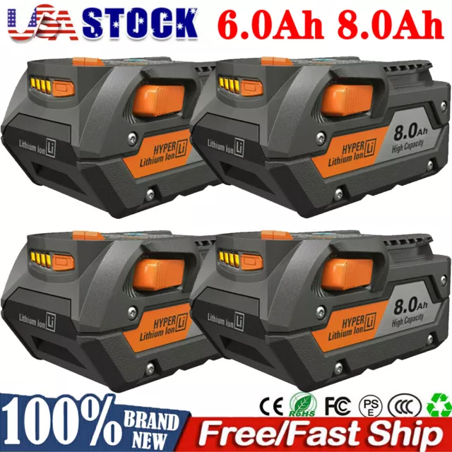 8.0AH Genuine Battery for Ridgid R840085 6.0Ah Lithium Battery Rigid 18V R840087