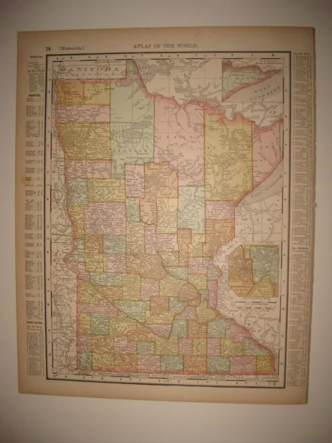 Superb Antique 1895 Wisconsin Minnesota Dated Map Railroad St Paul Minneapolis