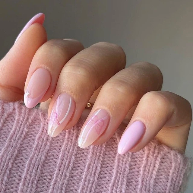 24pcs/box Full Cover Pink Fake Nail Gentle Nail Tips Press on Nails  Girl