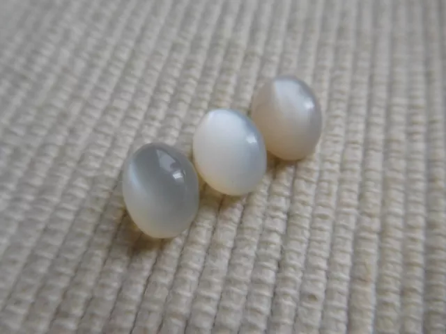 3 Cabochons Ovale, De Pierre De Lune Naturelle, Blanc Laiteux Bleute Cl33