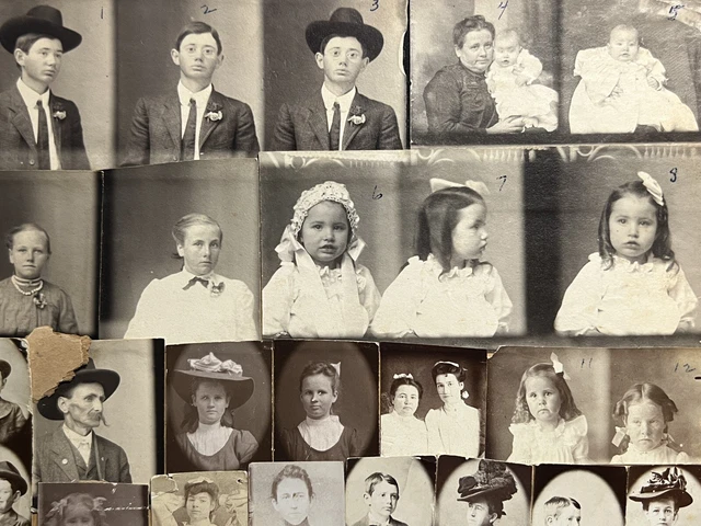 Lot Of Small Very Old Photographs Early Pictures Scrapbook Page Women Men Kids