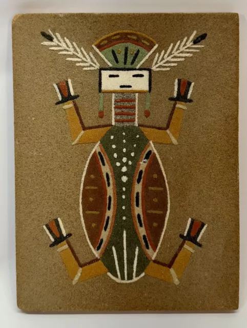 VTG 1975 NATIVE AMERICAN NAVAJO INDIAN WATER CREATURE YEI SAND ART PAINTING 8x6”