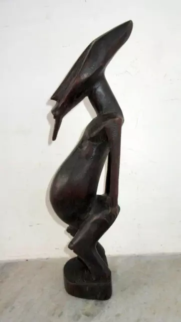 Antiguo Tallado a Mano Rosa Madera Africano Tribal Pregnant Dama Figura Estatua 3