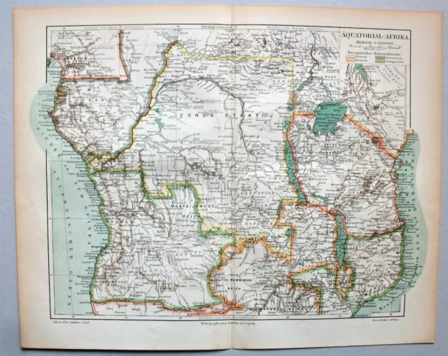 Kolonien Afrika, Äquator, Ostafrika - Alte Karte um 1898