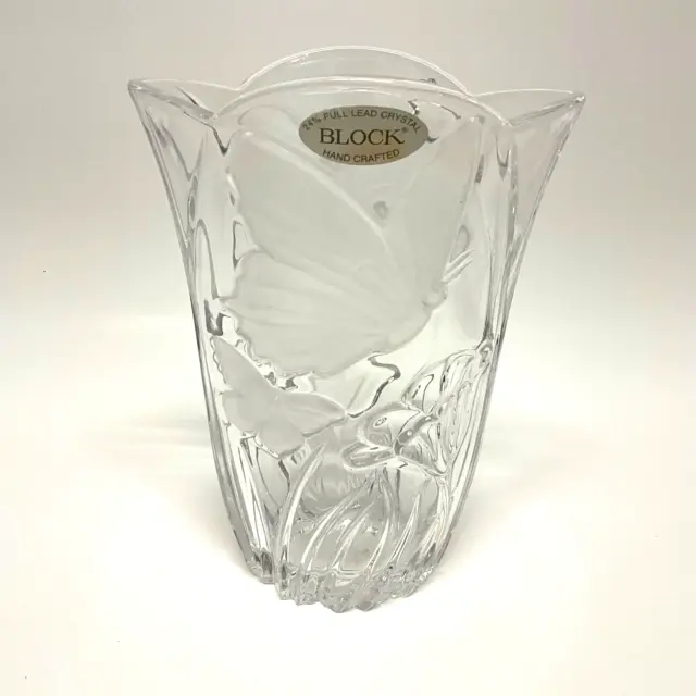 Polish BLOCK Full Lead  Crystal Hand Crafted Butterfly Meadow 7" Vase K051