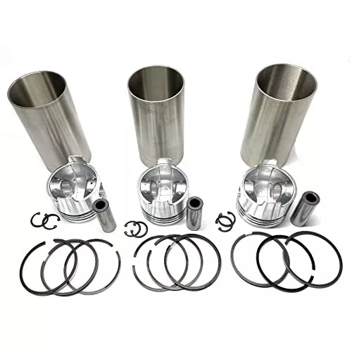 3X Piston set+Cylinder LinersCompatible with D950 for Kubota KH41 KH61 B1750D