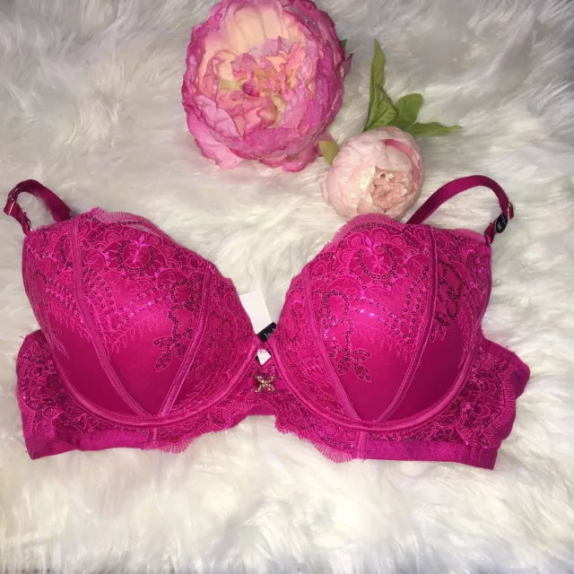 Ann Summers padded Pink Fusion Lace Front Fastening Bra Size 10/34 B/32 C  £16