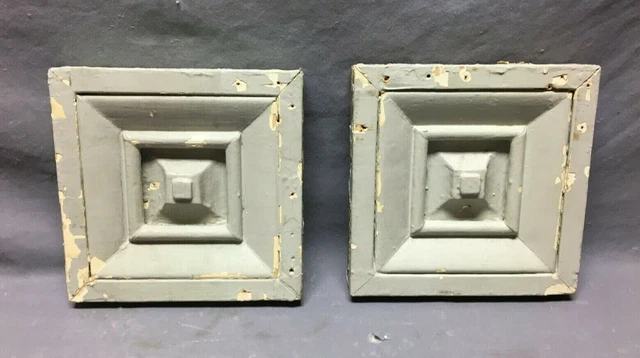 Pair Architectural Salvaged Decorative Corner Door Window Blocks Old VTG 674-21B