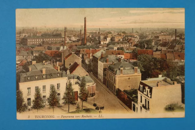 Nord 59 AK CPA Tourcoing 1914 Panorama vers Roubaix Rues Maisons Fabrique Usine