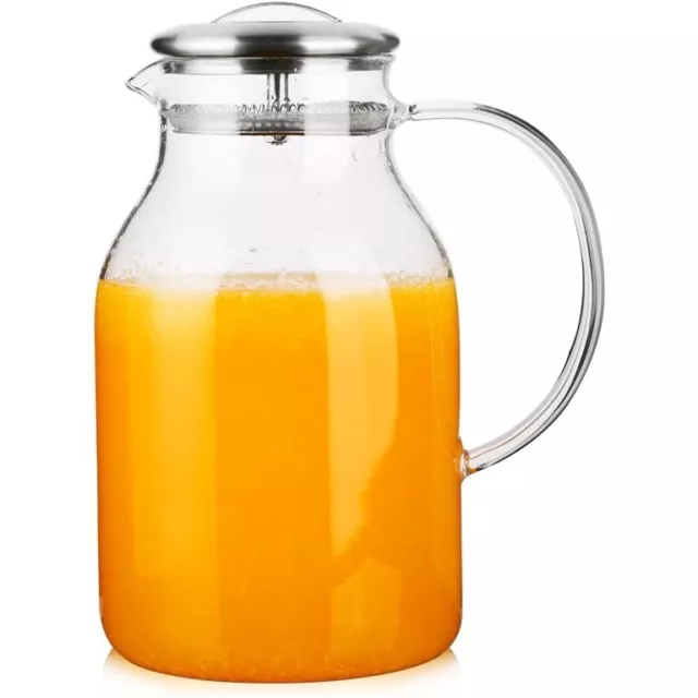 Glass Pitcher, 60oz Clear Glass Pitcher with Bamboo Lid and Spout, 1.8L Glass Water Pitcher, Iced Tea Pitcher for Fridge, Pitchers Beverage Pitchers