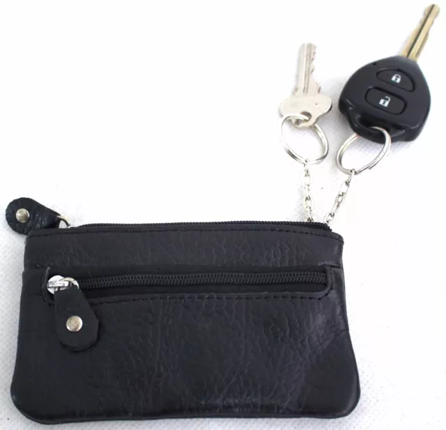 Quality Leather Coin Purse with Key Rings on Interior. 11018 Black & Brown