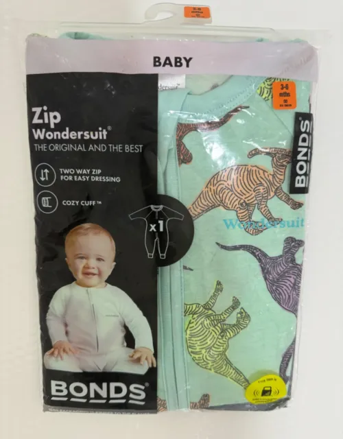 Bonds Baby Mint green Dinosaur  Zippy Zip Wondersuit BNIP Size 3-6months