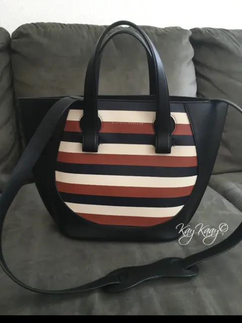 GENUINE Victoria Beckham Tulip Small Striped Leather Tote Bag No.118 Made ITALY