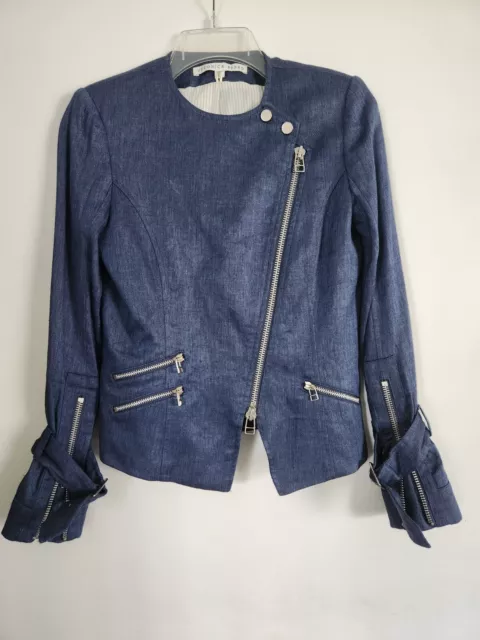 Veronica Beard Jordan Collarless Moto Jacket Blue Size 0