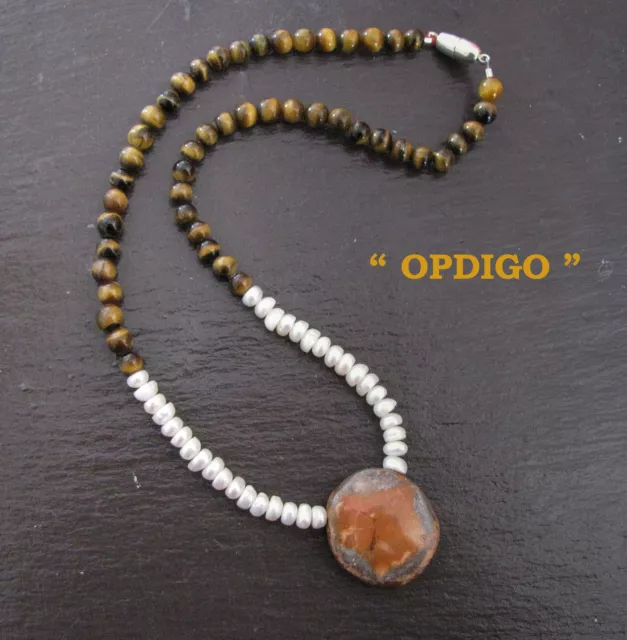 Opale Mezzezo, œil de tigre, perles - chaîne - "OPDIGO" 3