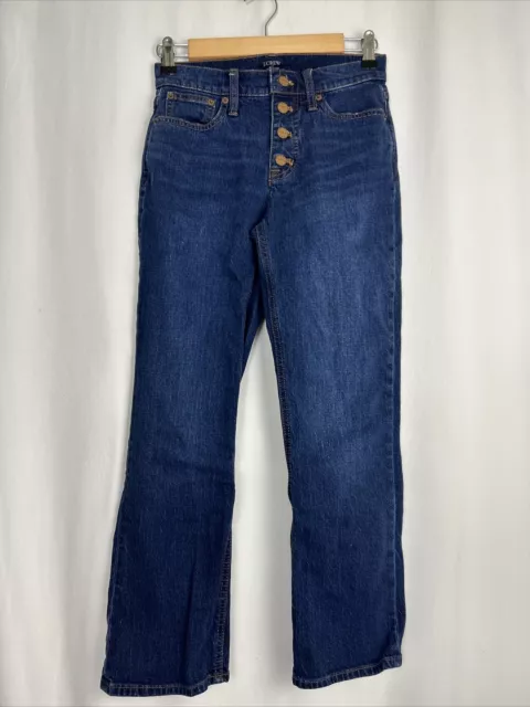 J. Crew Mid Rise Flare Crop Jeans Women's Size 24 Blue Dark Wash Button-Fly