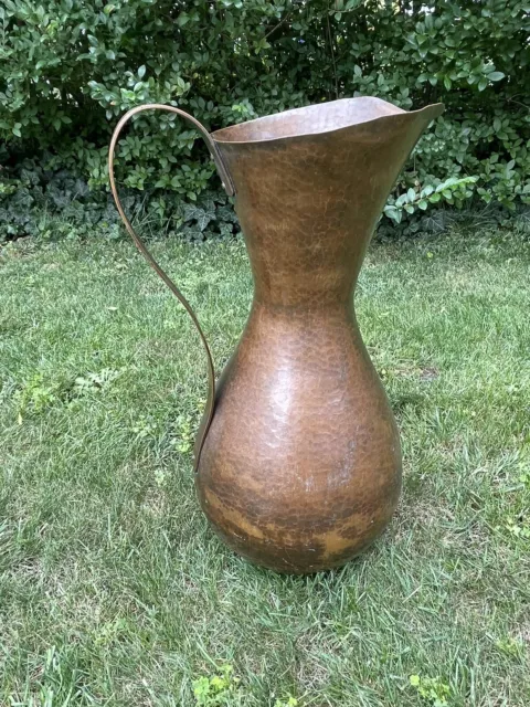 Vintage Hand Hammered Large Solid Copper Pitcher 21” Tall Zint Handarbiet