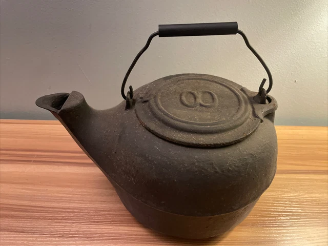 Rare Old Cast Iron TEA POT KETTLE Humidifier Swivel Lid#8 Gate Weld Marks 12"x9"