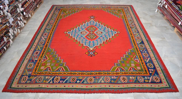 Antique Oushak RUG Hand Made Turkish Kilim Palace Size Area Rug 9.10 x 12.10 ft