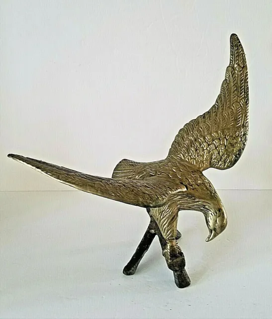 Vintage Solid Brass Eagle Bird Sculpture on Tree Branch 11.5" x 9.5"