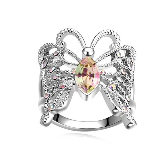 Vintage Atmosphere Butterfly Yellow Zircon Silver Wedding Jewelry Ring Size 6