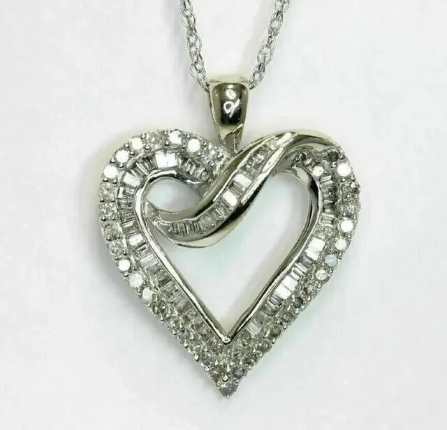 Moissanite Pendentif Coeur 2 CT Rond Lab-Created Collier 14k Plaqué or Blanc