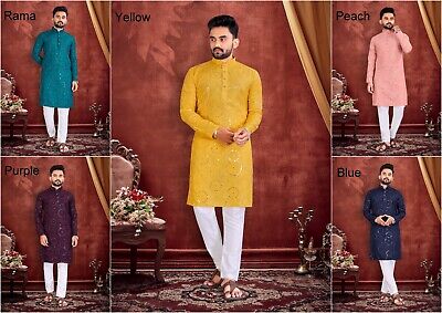 Set pigiama da uomo Kurta cotone etnia indiana tradizionale abbigliamento matrimonio set fantasia RB