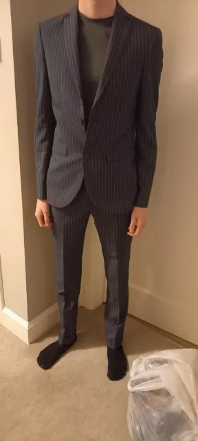 15 year old boys Next Blue Pinstripe skinny fit suit: jacket 36L & 30L trousers