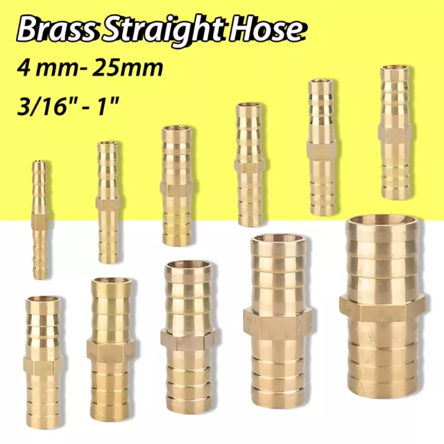 Metal Brass Straight Hose Joiner Barbed Connector Air Fuel Water Pipe Gas Tubing
