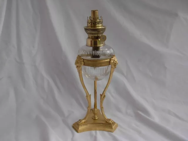 ANTIQUE FRENCH GILT BRONZE CUT CRYSTAL KEROZENE LAMP,EMPIRE STYLE,19th CENTURY.