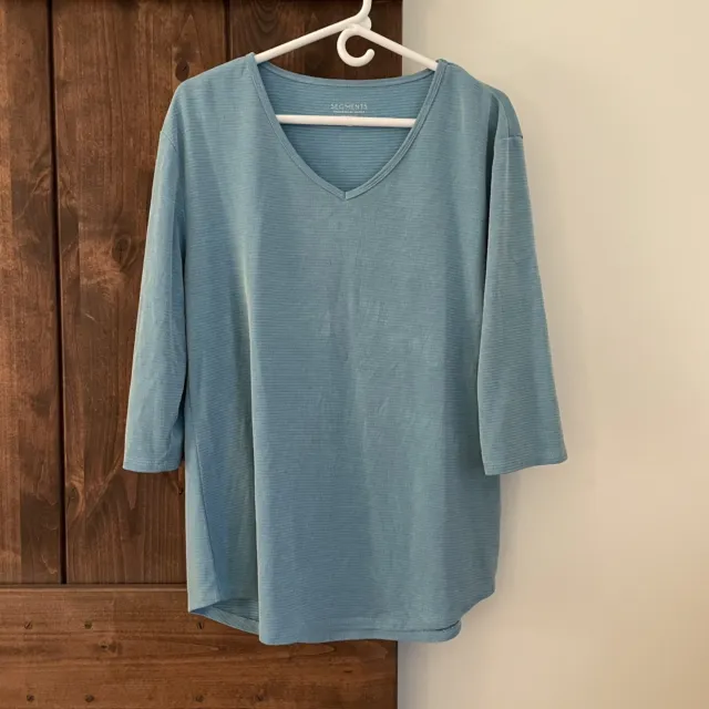 Segments Top XL Blue V-Neck 3/4 Sleeve T-Shirt Women's Tencel  Casual