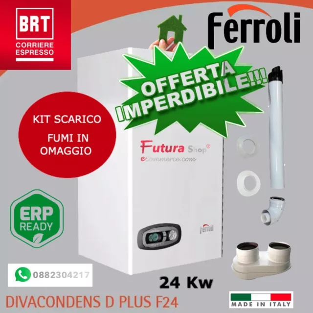 Caldaia a Condensazione 24 Kw Ferroli Divacondens D Plus F24 MET/GPL + Kit Fumi