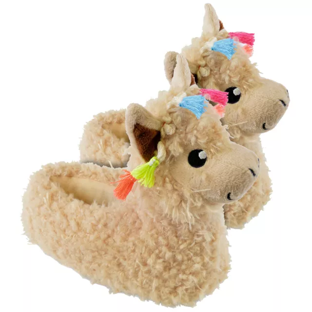 Girls Beige 3D Novelty Cute Animal Llama Slippers in 4 Sizes