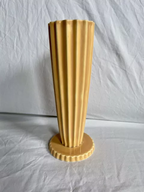 Vintage MCM USA Pottery Vase. Golden Yellow Color. Fluted. Very Good Condition.