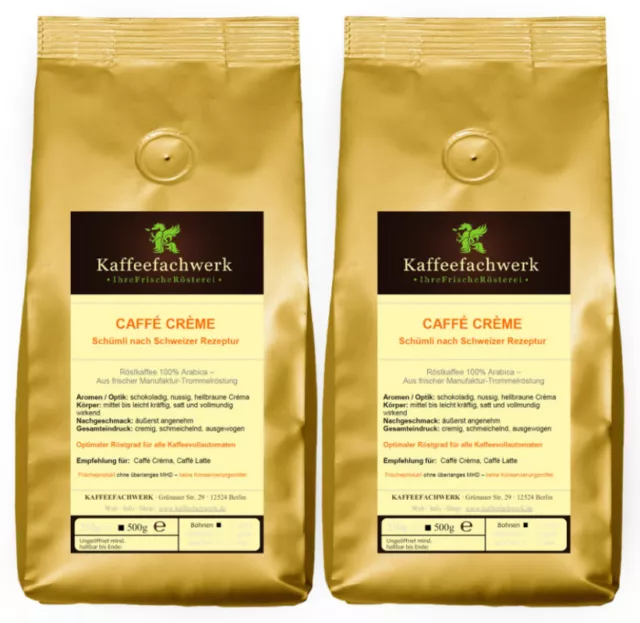 Kaffeefachwerk Caffe Creme 2x500g ☆ Kaffeebohnen 1kg aus Manufaktur-Röstung