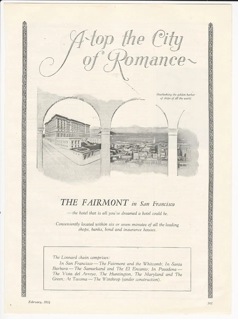 1924 The FAIRMONT San Francisco advertisement, Hotel overlooking San Francisco