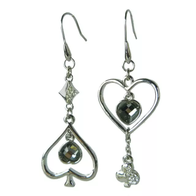 Boucles d'oreilles plaqué or blanc cristal Swarovski thème jeu de cartes coeur