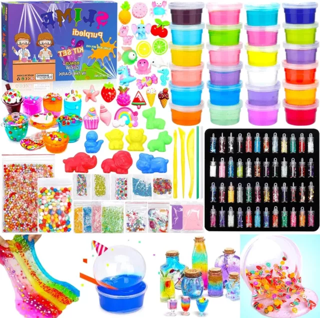 DIY Slime Kit Schleim Set Geschenk Kinder 24 Farben Crystal Glitzerschleim Charm