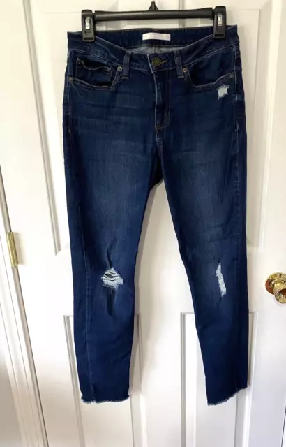 LC Lauren Conrad Mid Rise Denim Jeans Womens Distressed Skinny Raw Hem Stretch 8