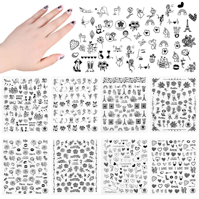 ongles Auto - adhésif Décalcomanie Manucure Autocollants pour ongles Rose noire