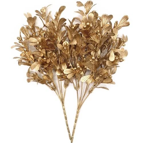 Artificial Golden Leaves Plants for Christmas Decoration, Fake Berry Plant