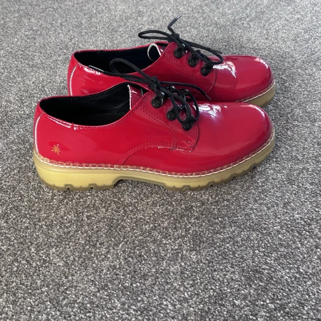 The Art Company Shoes Size 38 UK 5 Red Patent Leather Loafers Lace Up Colourful