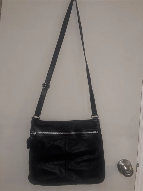 Margot BLACK GENUINE LEATHER ZIP POCKET SHOULDER BAG CROSSBODY MESSENGER HANDBAG