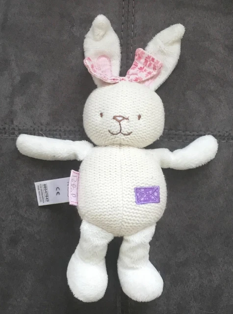 Doudou Peluche Lapin blanc noeud rose enveloppe violette M&S Marks & Spencer