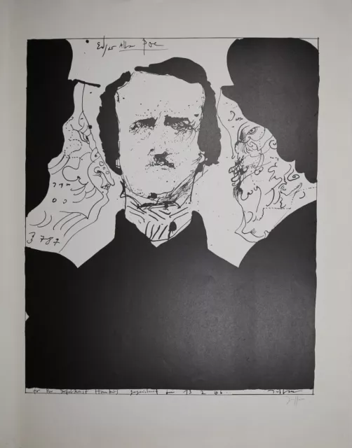 Horst Janssen: Edgar Allen Poe. Lithographie, signiert 1966 Griffelkunst