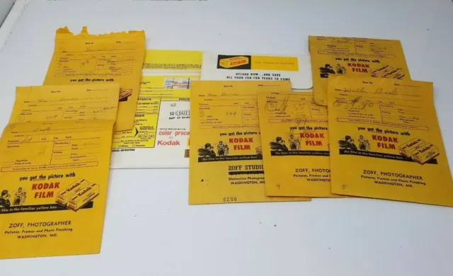 Kodak Photo Developed Yellow Folders 1960s 1970s Vintage Set of 9