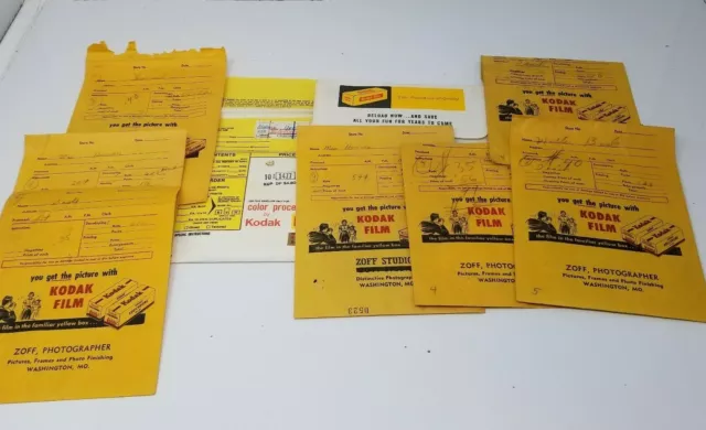 Kodak Photo Developed Yellow Folders 1960s 1970s Vintage Set of 9