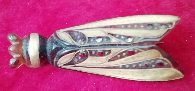 Broche Ancienne Cigale En Métal Argenté - Style Art Nouveau, Bon état, Occasion