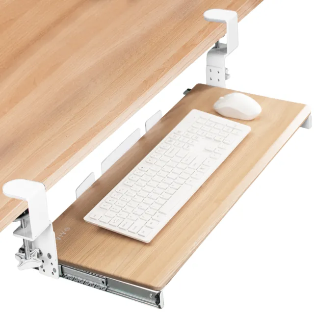 VIVO Light Wood Clamp-on Height Adjustable Keyboard & Mouse Under Desk Tray