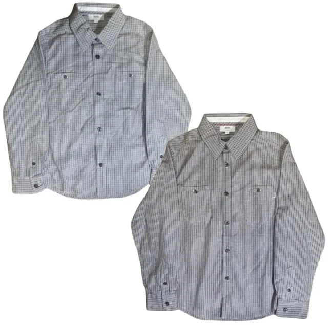 Hugo Boss Kids Boys Grey Fuschia Check Long Sleeved Shirt Age 6-14 Years Size